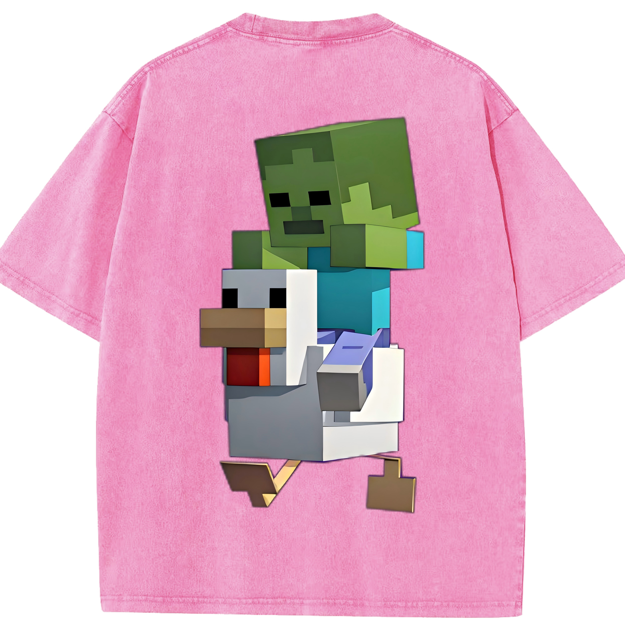 （画像用） マインクラフト ブロックの世界 Minecraft MC Block world 綿100% ヴィンテージ風 半袖Tシャツ（背面プリント）